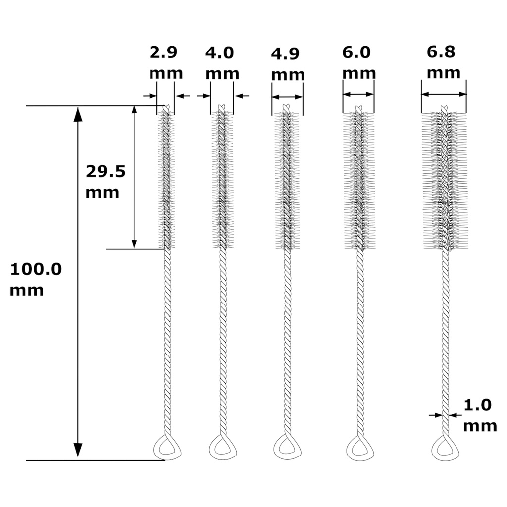 Kit de 5 cepillas de limpieza KCL5 para puntas, grips y tubos de acero de máquinas de tatuar.