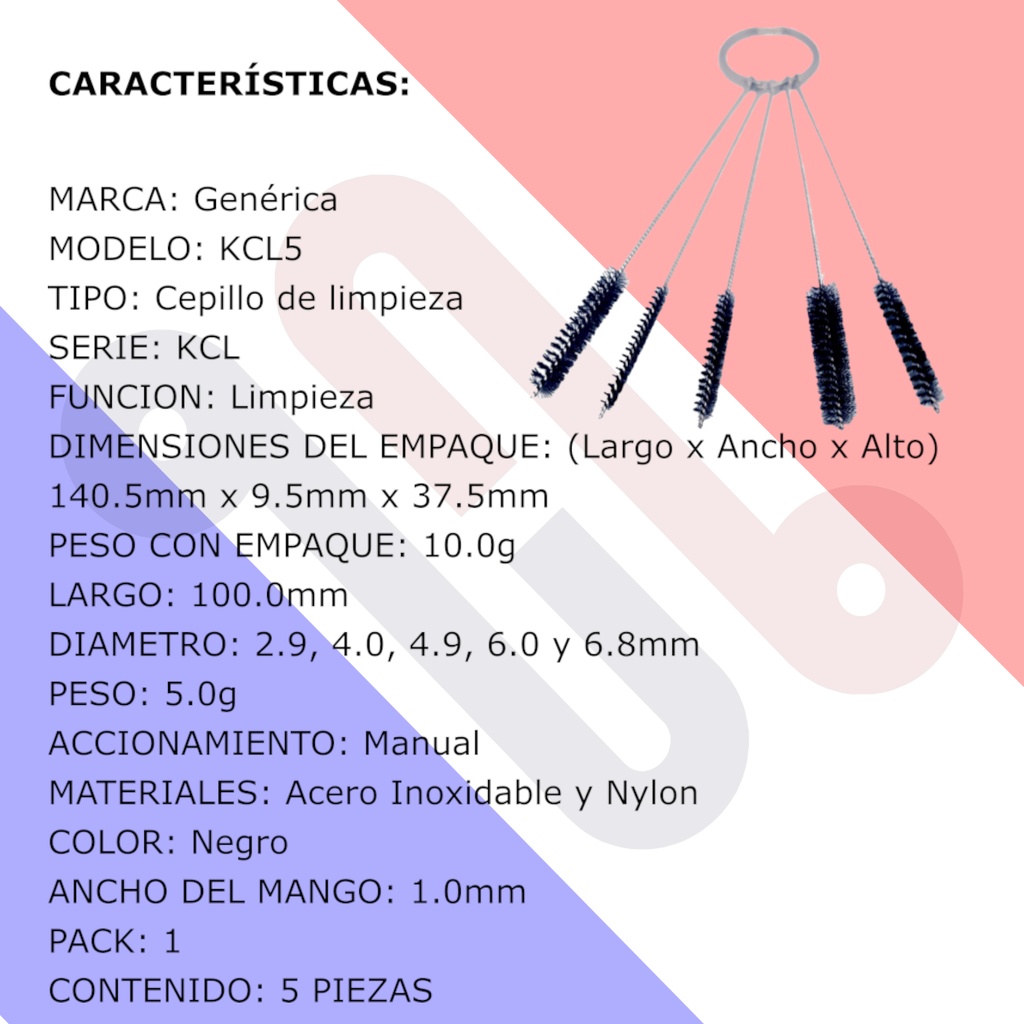 Kit de 5 cepillas de limpieza KCL5 para puntas, grips y tubos de acero de máquinas de tatuar.