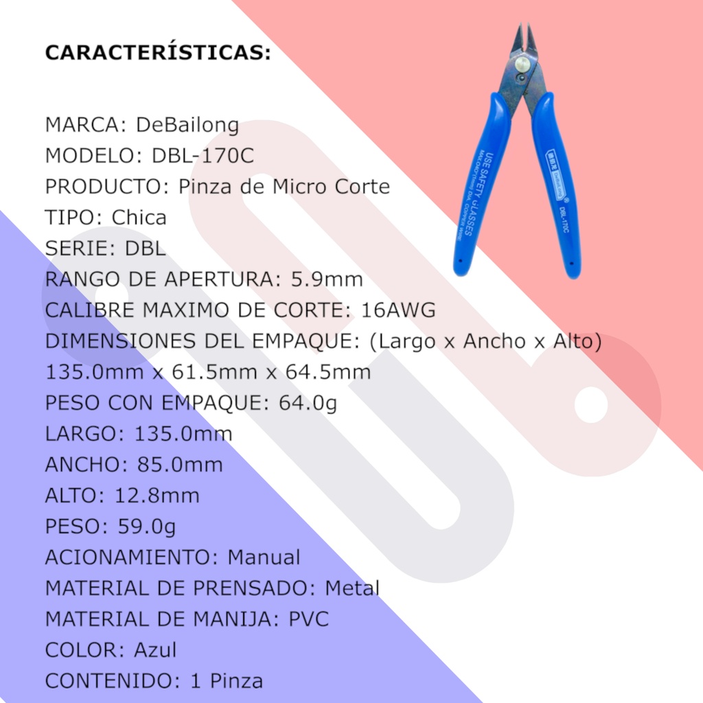 Pinza De Micro Corte DBL-170C Azul .040 (1mm) MAX