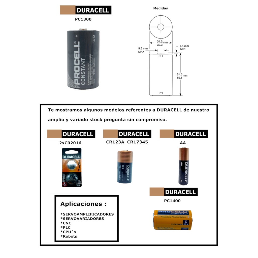 Pila Batería Procell PC1300 1.5V Tipo D Alcalina Industrial