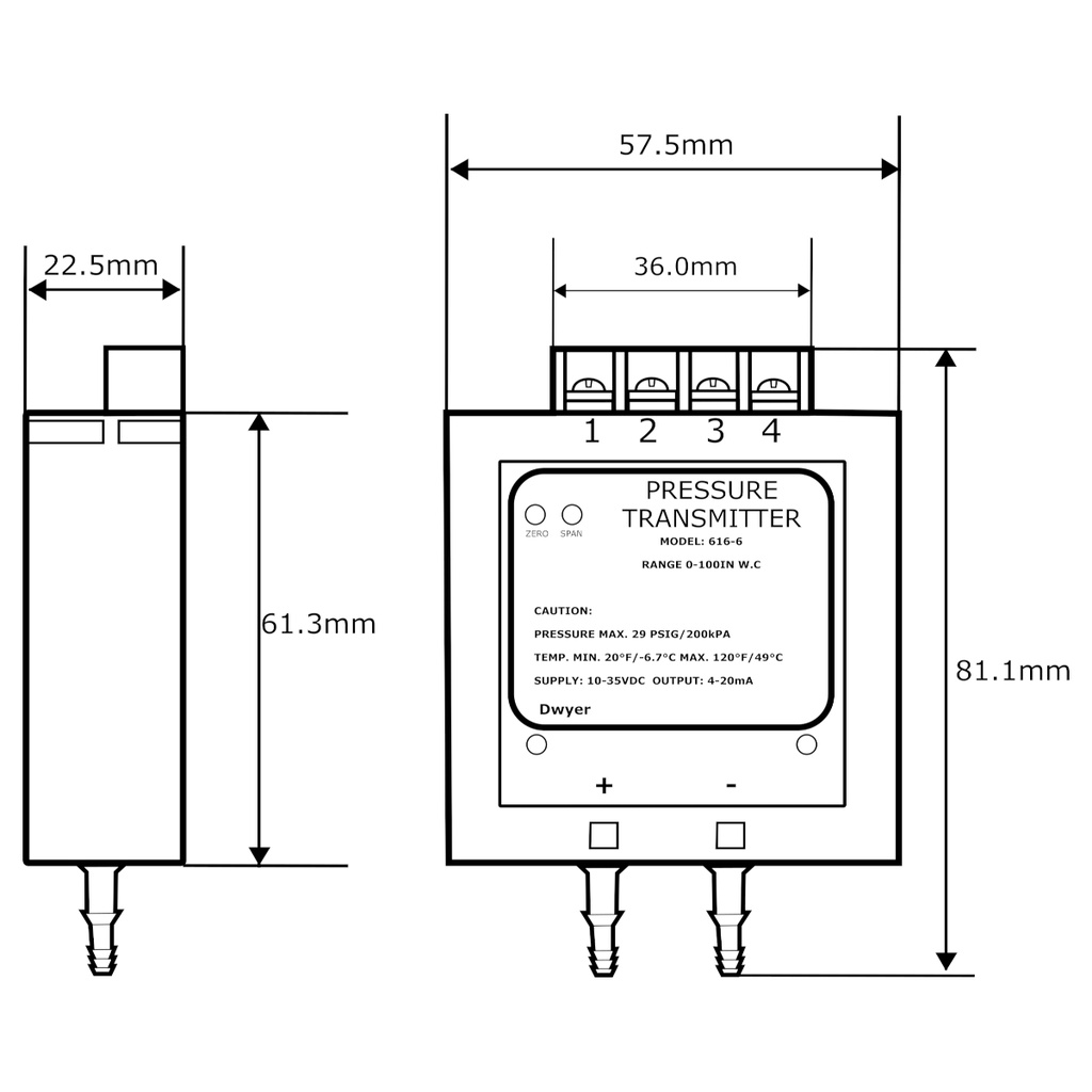 Transmisor De Presión Diferencial Dwyer 616-6 Para Gases 