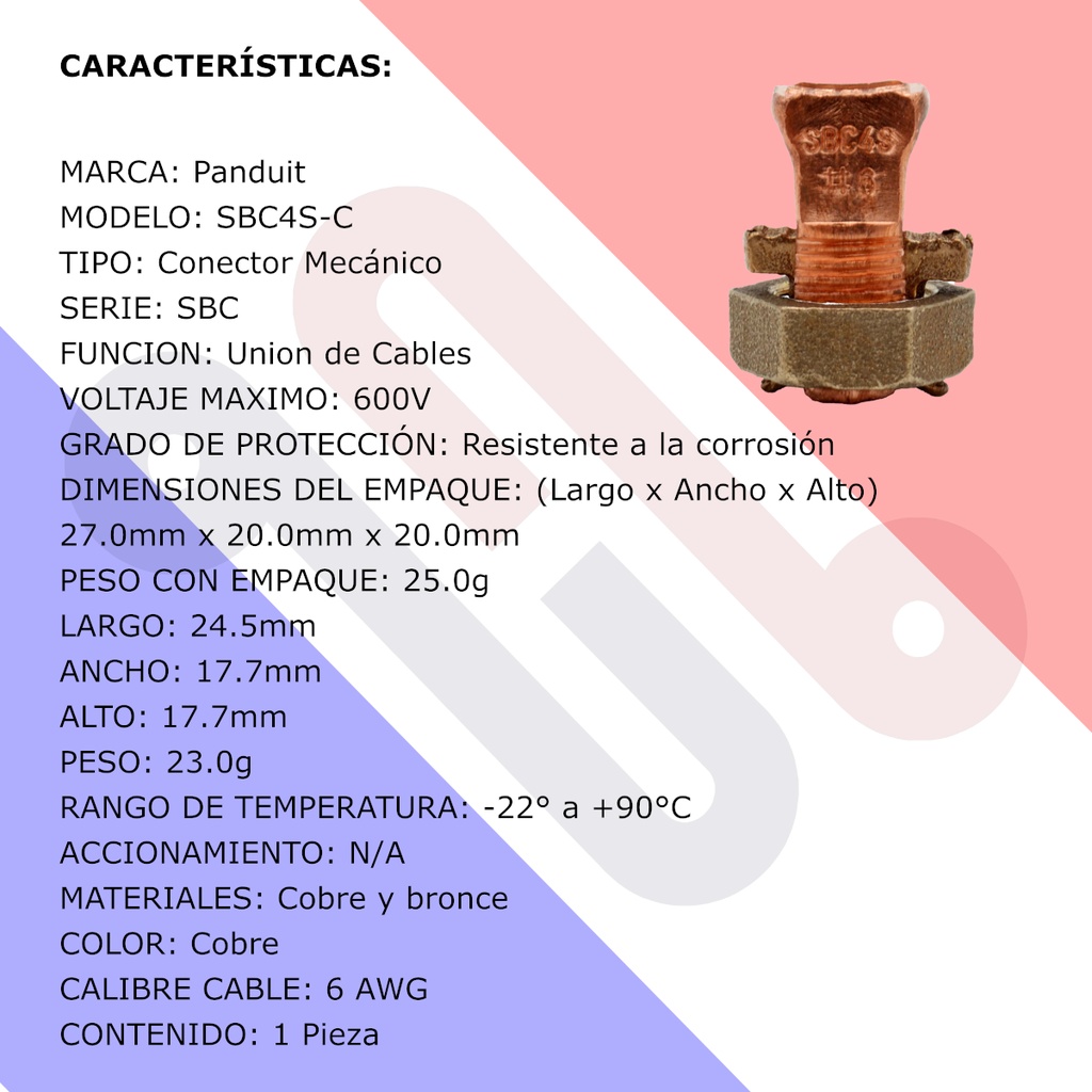 Conector Mecánico con Perno Dividido Panduit SBC4S-C
