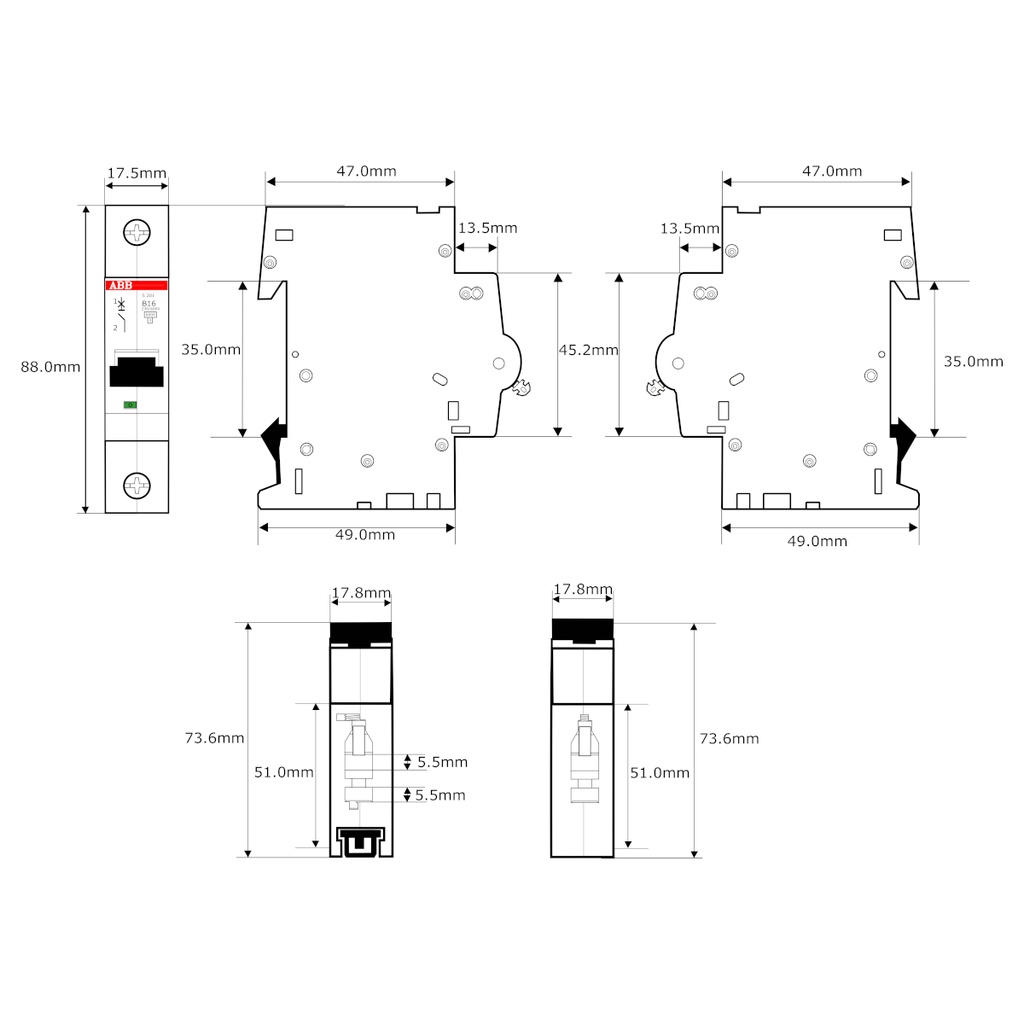 Interruptor Termomagnético Automático ABB S201-B16 230V / 400V 16A