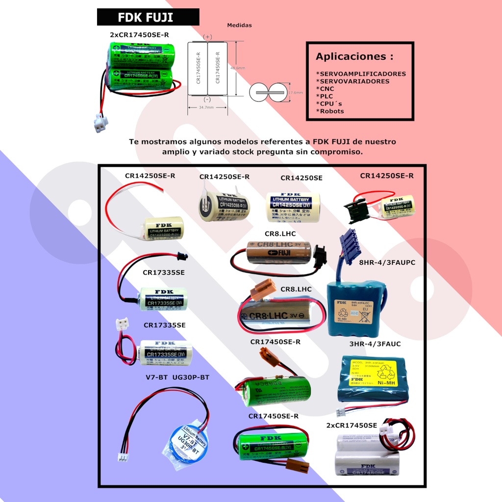 Pila Batería FDK FUJI 17450 2CR17450SE-R 3.0V 5000mAh Conector Blanco
