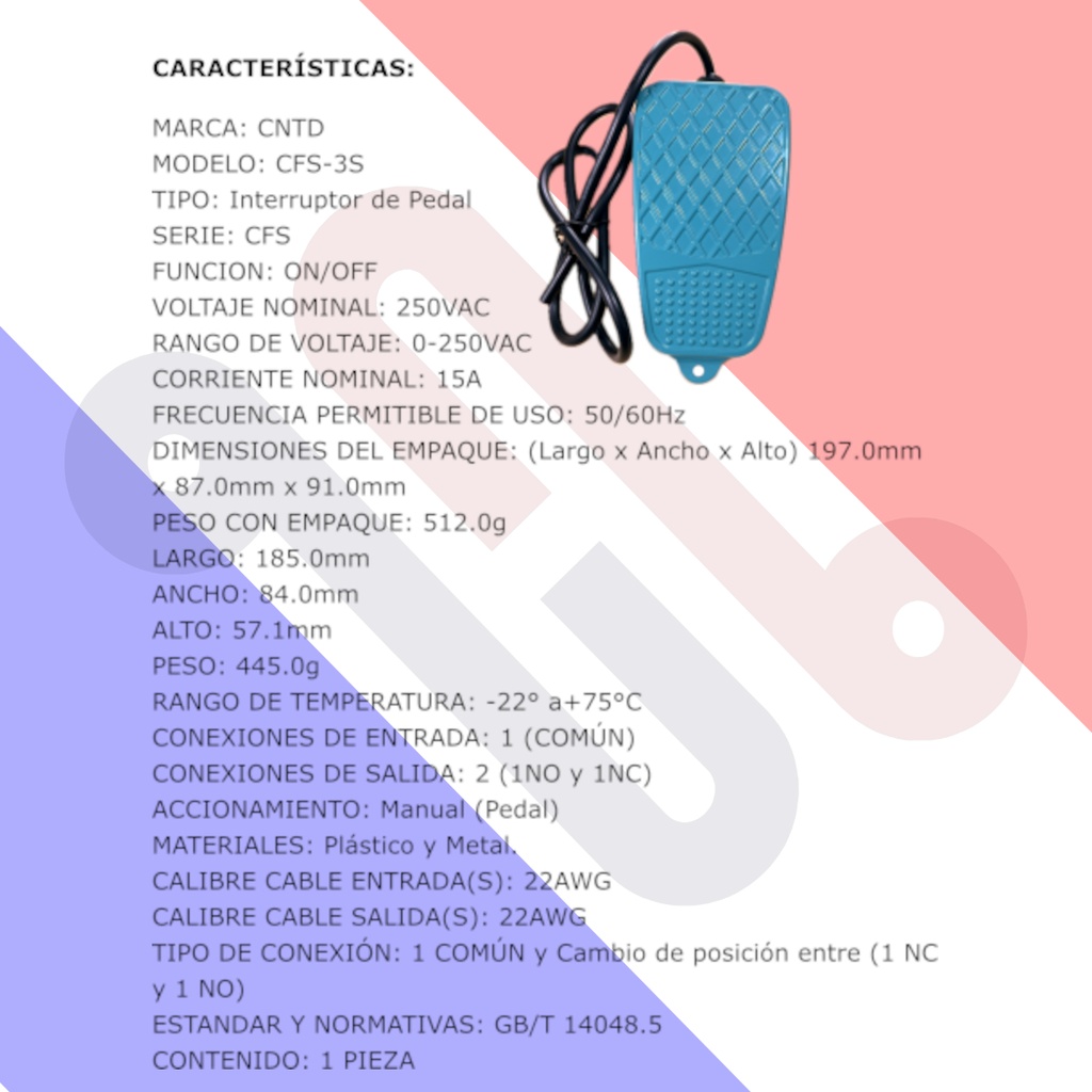 Interruptor de Pedal Pie CFS-3S 250V AC 15A Metálico