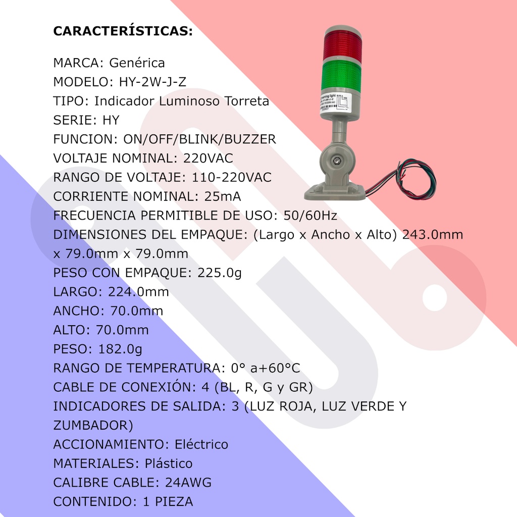 Torre Indicadora Industrial HY-2W-J-Z Semáforo 2 Colores 110-220V AC Maquinaria Con Buzzer