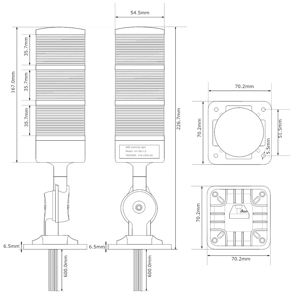Torre Indicadora Industrial HY-3W-J-Z Semáforo 3 Colores 110-220V AC Maquinaria Con Buzzer