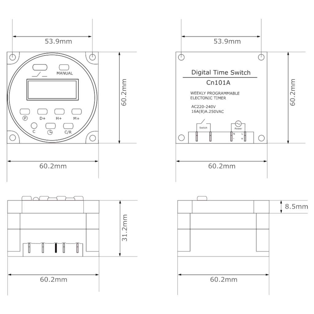 Timer Relay CN101A Temporizador Digital Acuario Incubadora (BLANCO) 220V
