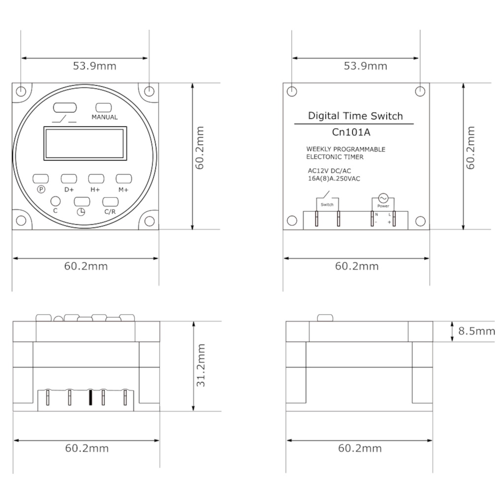 Timer Relay CN101A Temporizador Digital Acuario Incubadora (BLANCO) 12V
