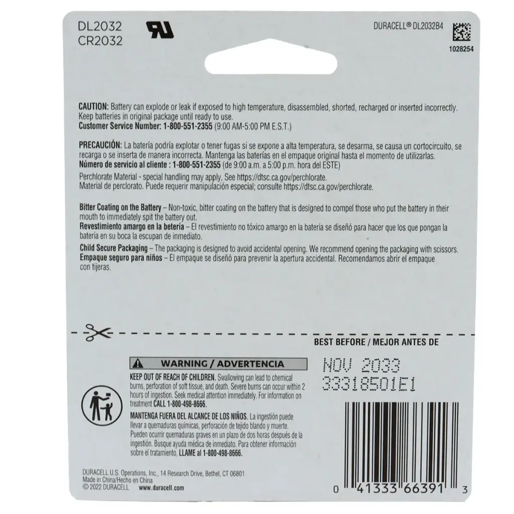 4x Blister Pila Batería Duracell CR2032 DL2032 3V Tipo Botón Litio