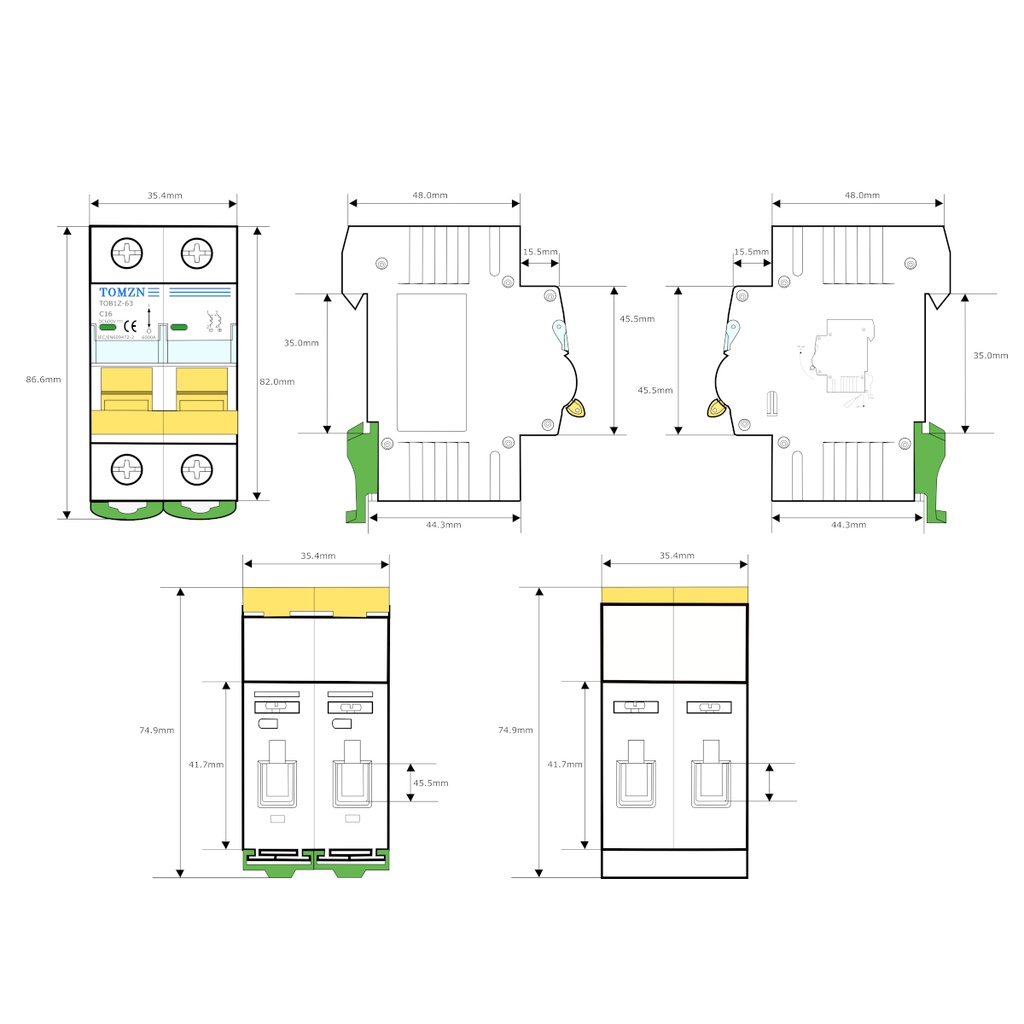 Interruptor Termomagnético TOB1Z-63(C16) 600V DC 16A Solar Fotovoltaico