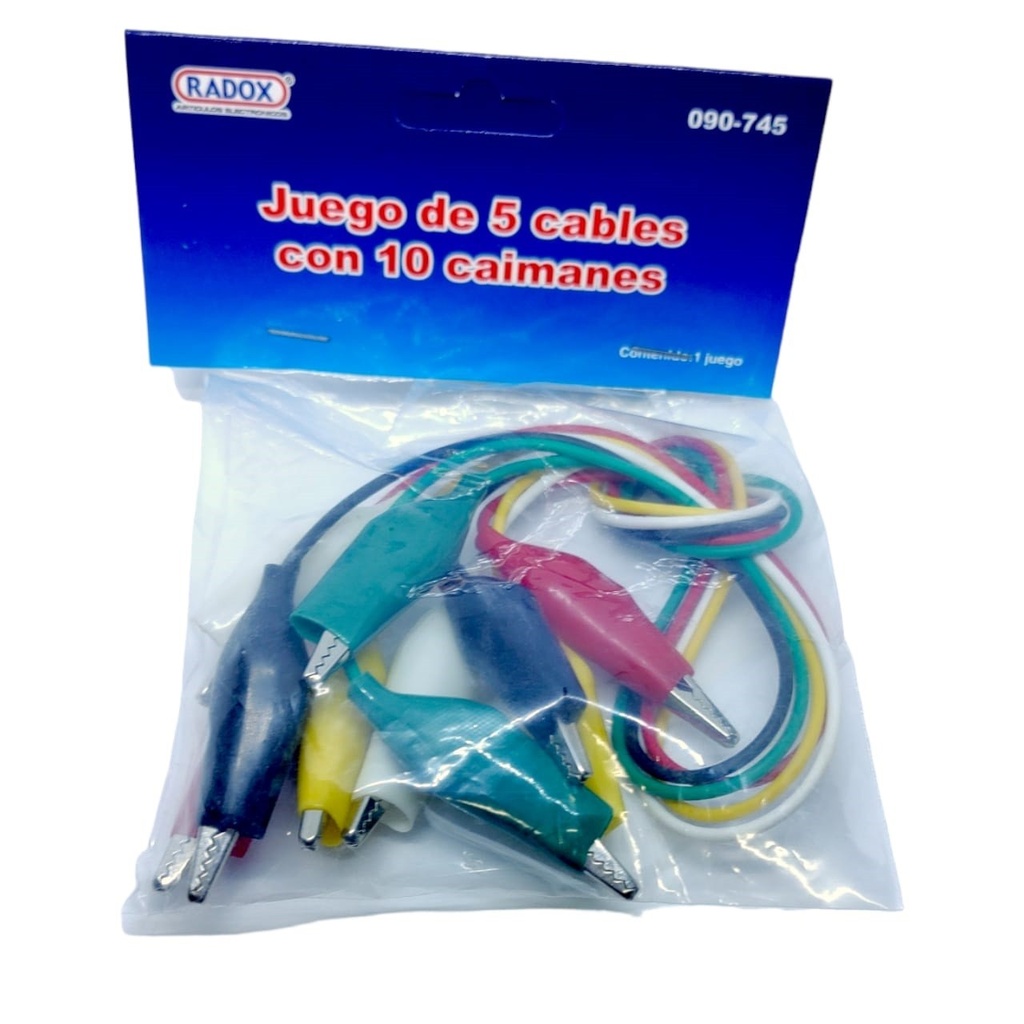 Kit Juego De 5 Cables Con Caimán Tenaza Grande