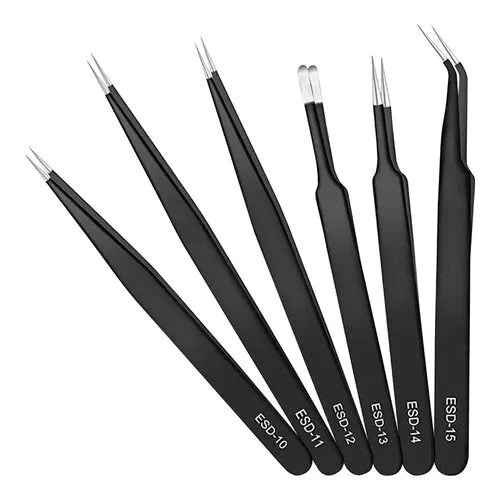 Kit Juego De 6 Pinzas Antiestáticas ESD Precisión SMD PCB Celulares