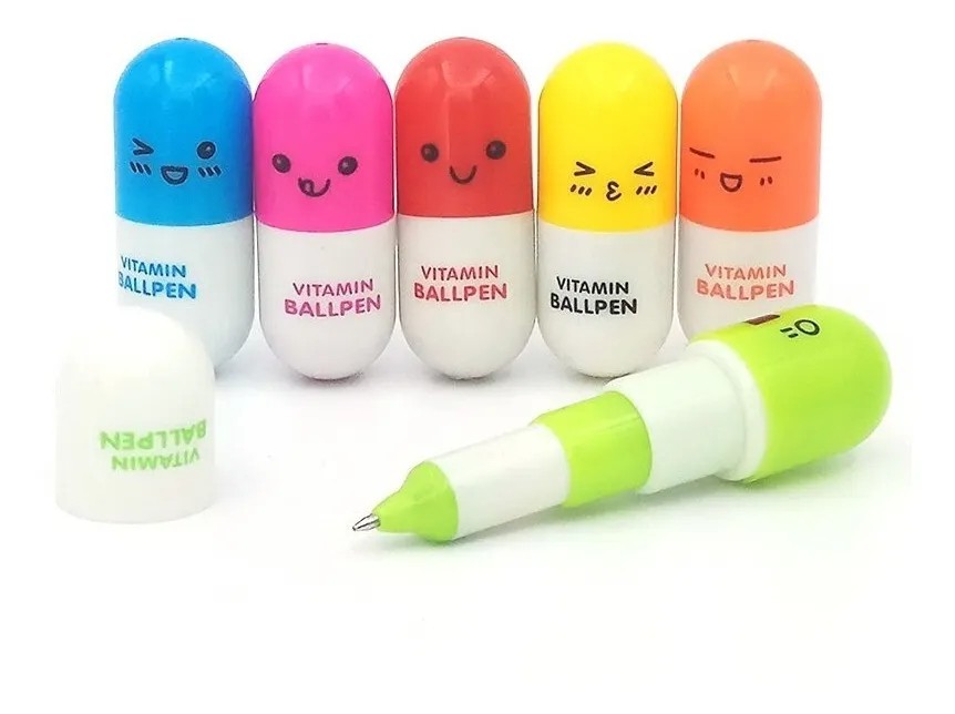 Pluma Bolígrafo en Forma de Píldora Tinta Azul