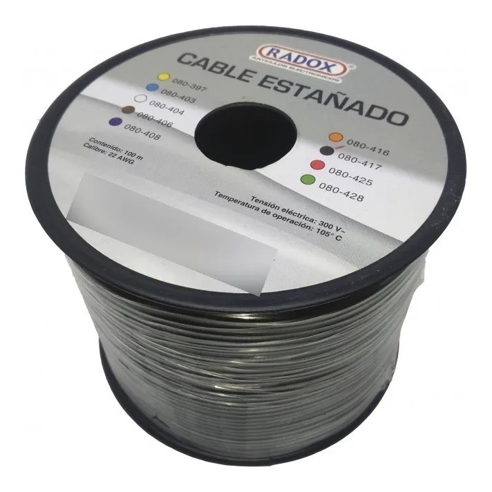 Rollo de cable estañado calibre 22 negro 100 m.