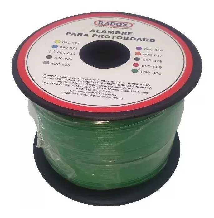 Rollo de alambre para protoboard verde 100 m.