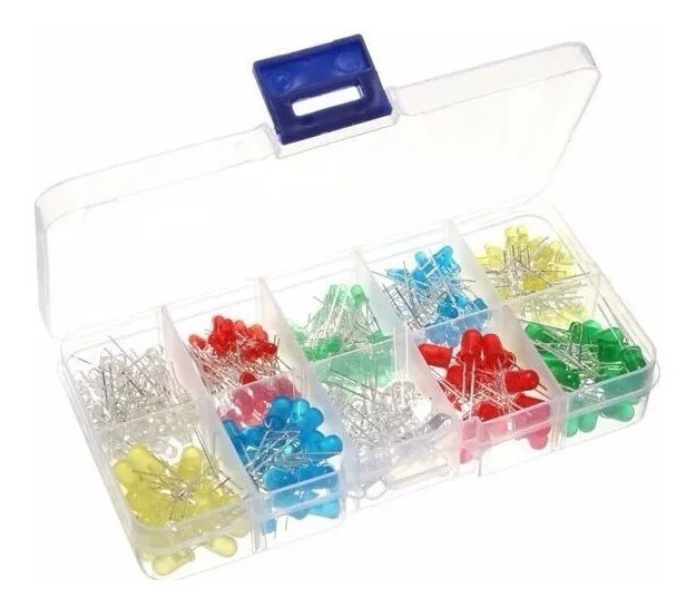 Kit LED 5mm 3mm 300 Unidades 5 Colores Diferentes Con Caja Organizadora