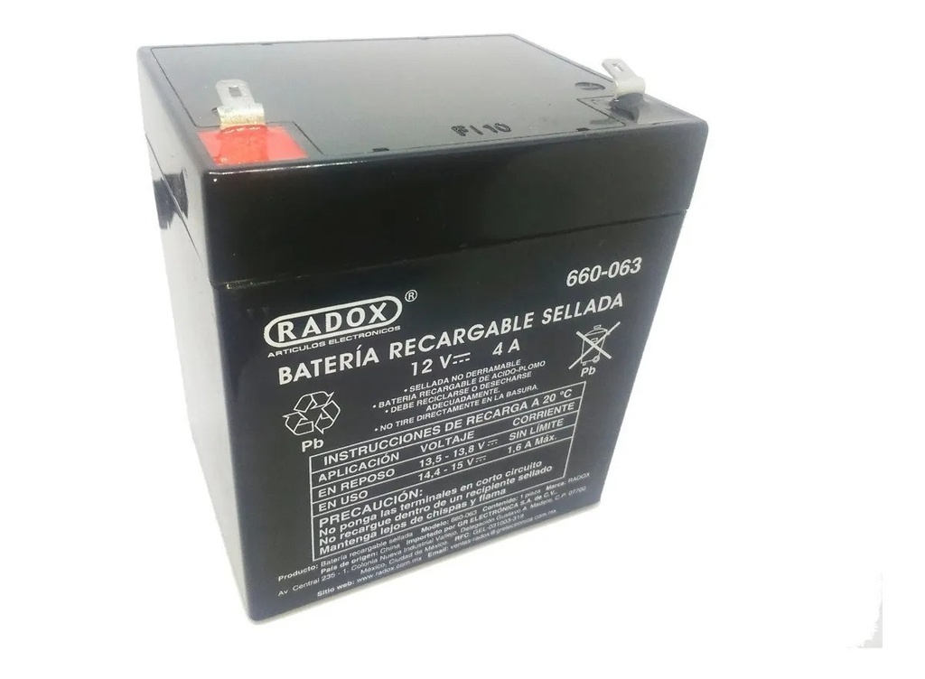 Pila Batería Radox 12V 4A Recargable Sellada De Ácido - Plomo