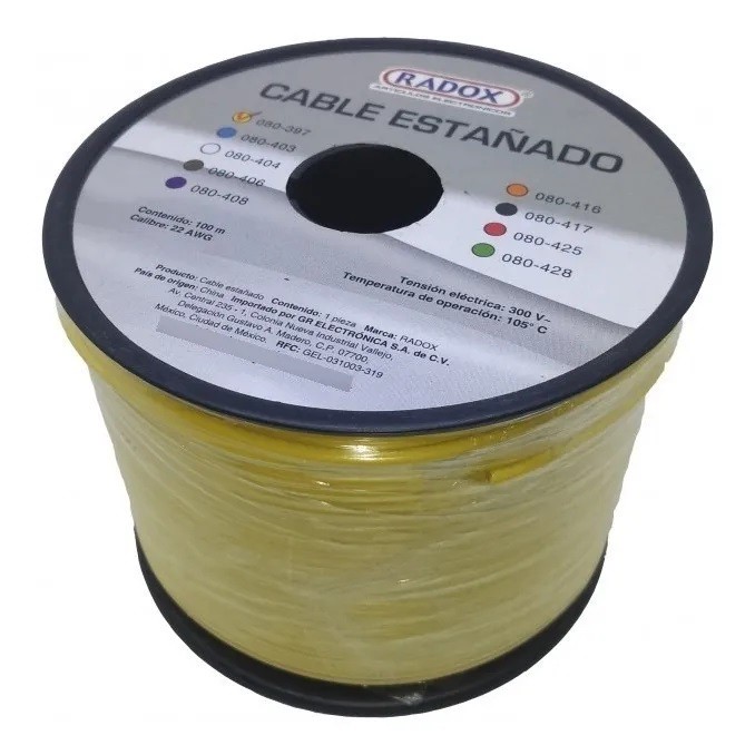 Rollo de cable estañado calibre 22 amarillo 100m