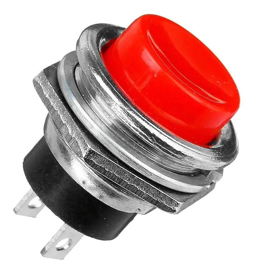 Botón Pulsador Push Button On Rojo 2 pines NA Mediano