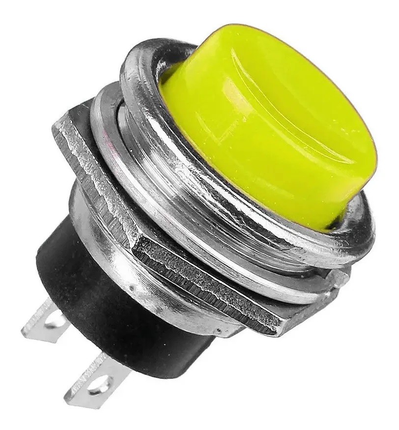 Botón Pulsador Push Button On Amarillo 2 pines NA Mediano