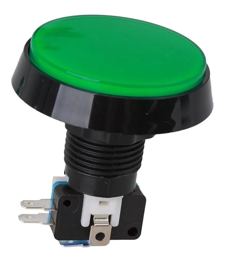 Pulsador Interruptor Redondo Grande Verde Con Piloto Arcade Juego