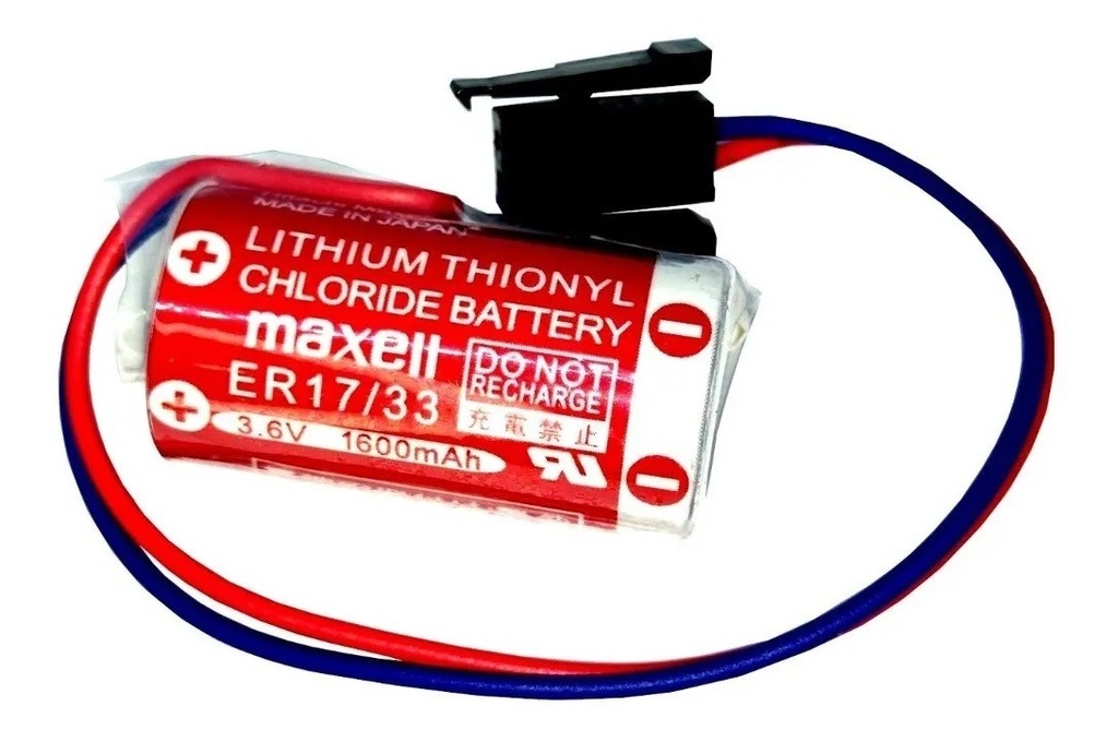 Pila Batería Maxell Er17/33 3.6V 1600mAh 1/2AA Conector Negro Lithium Thionyl Para PLC