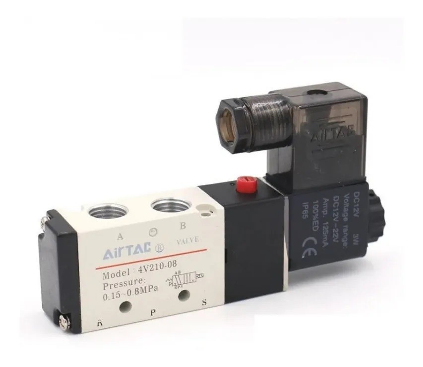 Válvula Neumática Airtac 4V210-08 24V DC 5 Vías 2 Posiciones