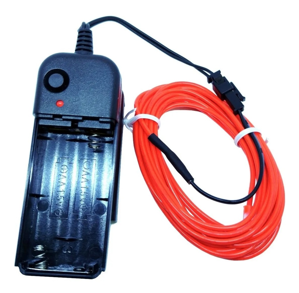Cable Tira Hilo 3m Luminoso Luz Neon Rojo Con Portapila DJ Tron LED