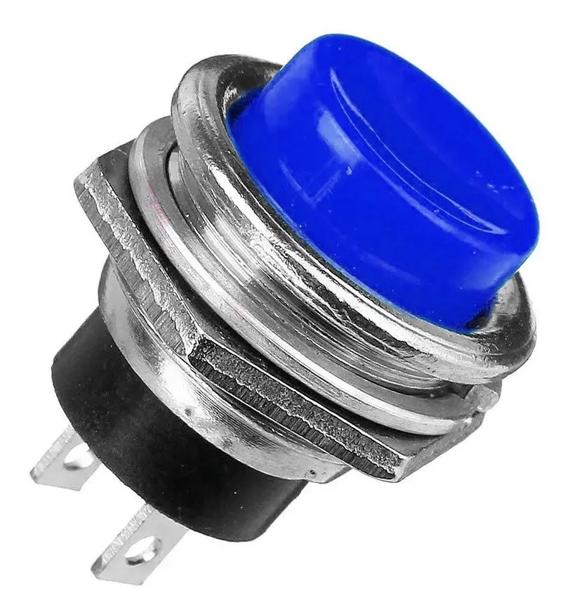 Botón Pulsador Push Button On AZUL 2 Pines NA Mediano