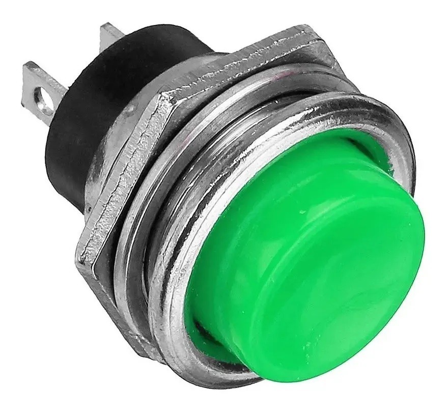 100 Botones Pulsadores Push Button On Verde 2 Pines NA Mediano