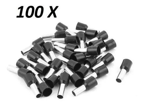 100x Terminales Ferrules Cal 12 AWG Cilíndricas Eléctricas Aisladas Cable E4009 NEGRO