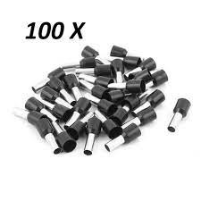 100x Terminales Ferrules Cal 20 AWG Cilíndricas Eléctricas Aisladas Cable E7508 NEGRO