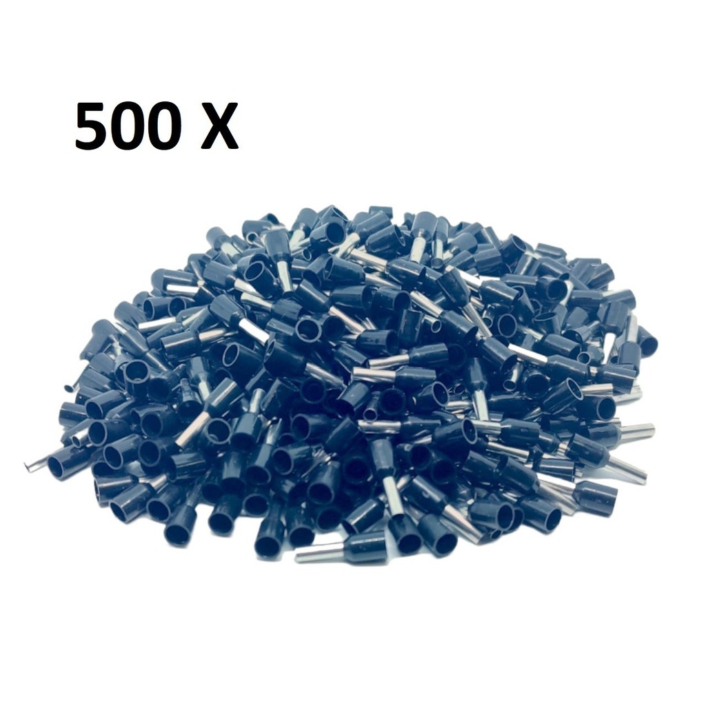 500x Terminales Ferrules Cal 20 AWG Cilíndricas Eléctricas Aisladas Cable E7508 NEGRO