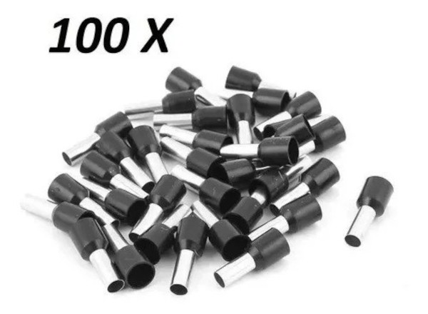 100x Terminales Ferrules Cal 22 AWG Cilíndricas Eléctricas Aisladas Cable E0508 NEGRO