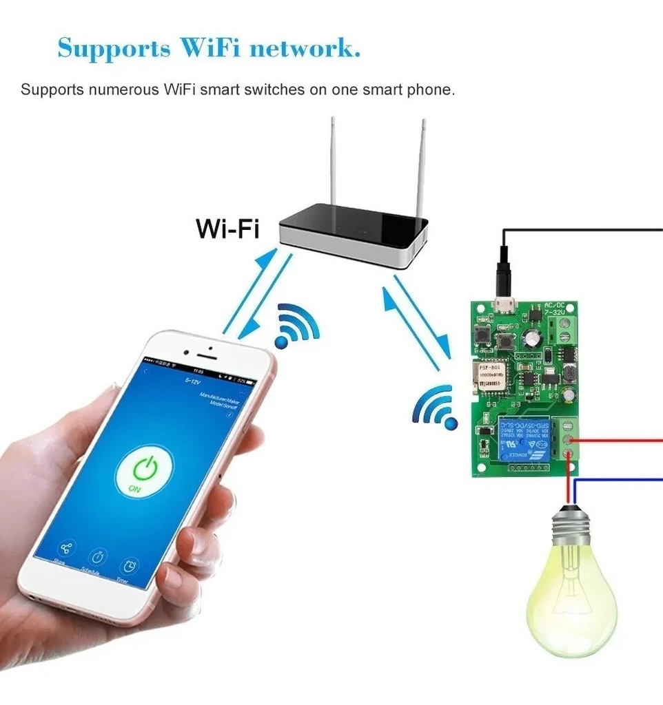 Módulo Relé WiFi switch inalámbrico App Ewelink DC5V 1ch
