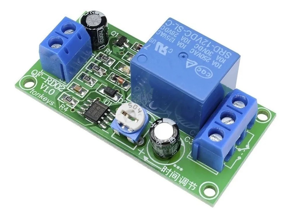 Módulo relevador retardo tiempo Ne555 ajustable 0.1s-50s 12v