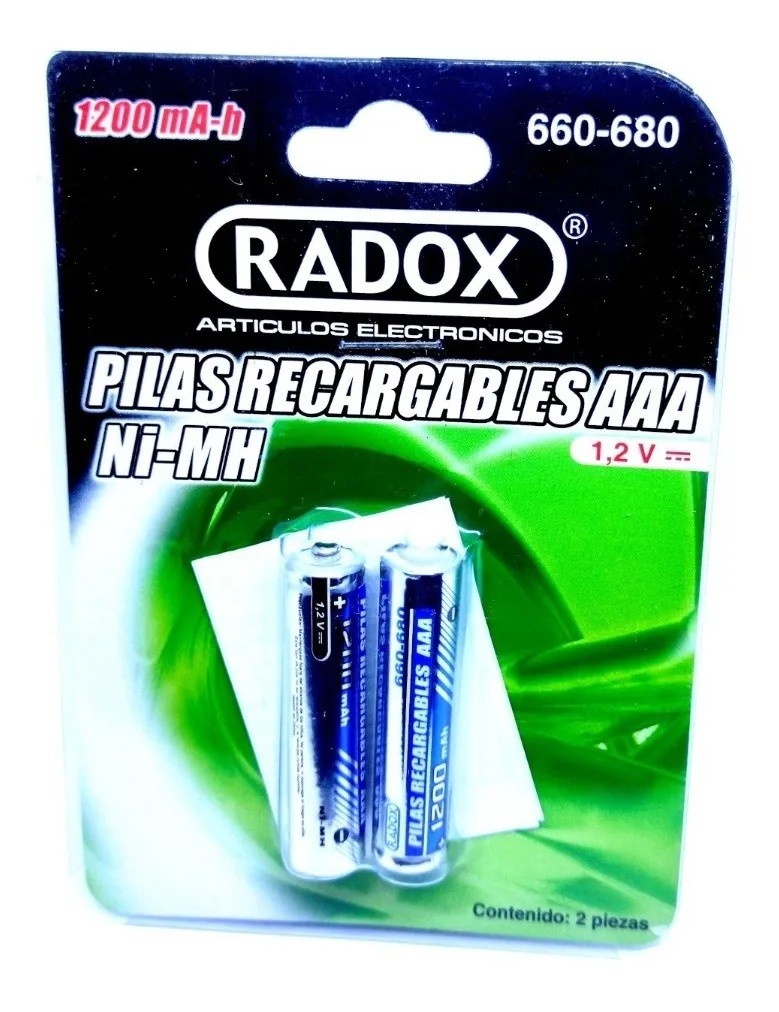 2x Pila Batería Radox 660-680 1.2V 1200mAh AAA Ni-Mh Recargable