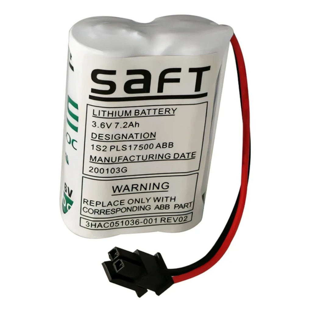 Pila Batería Saft Litio 3HAC051036-001 3.6v 7.2Ah Conector Negro.