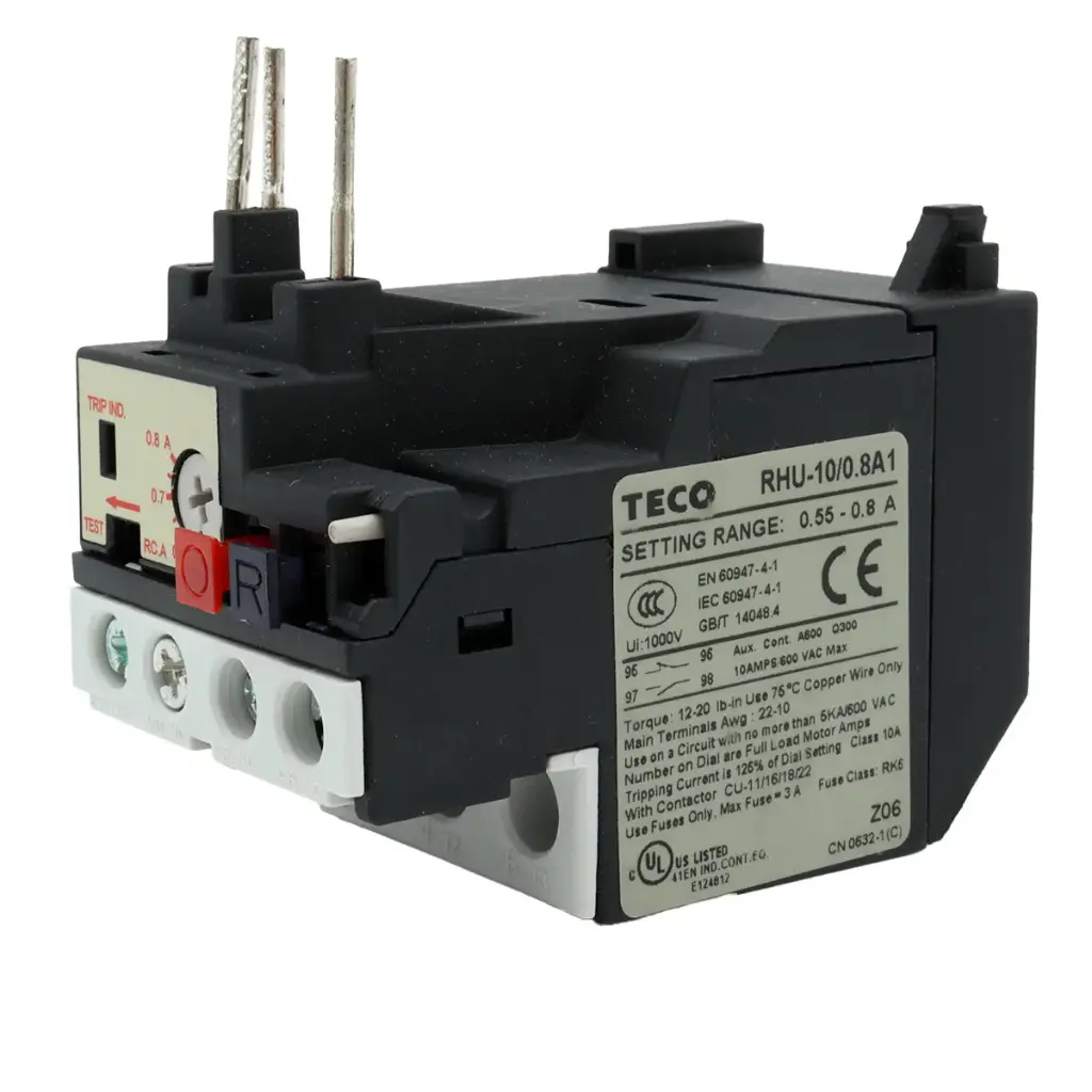 Relevador Relay Relé TECO RHU-10/0.8A1 Sobrecarga de Temperatura 0.55A - 0.8A