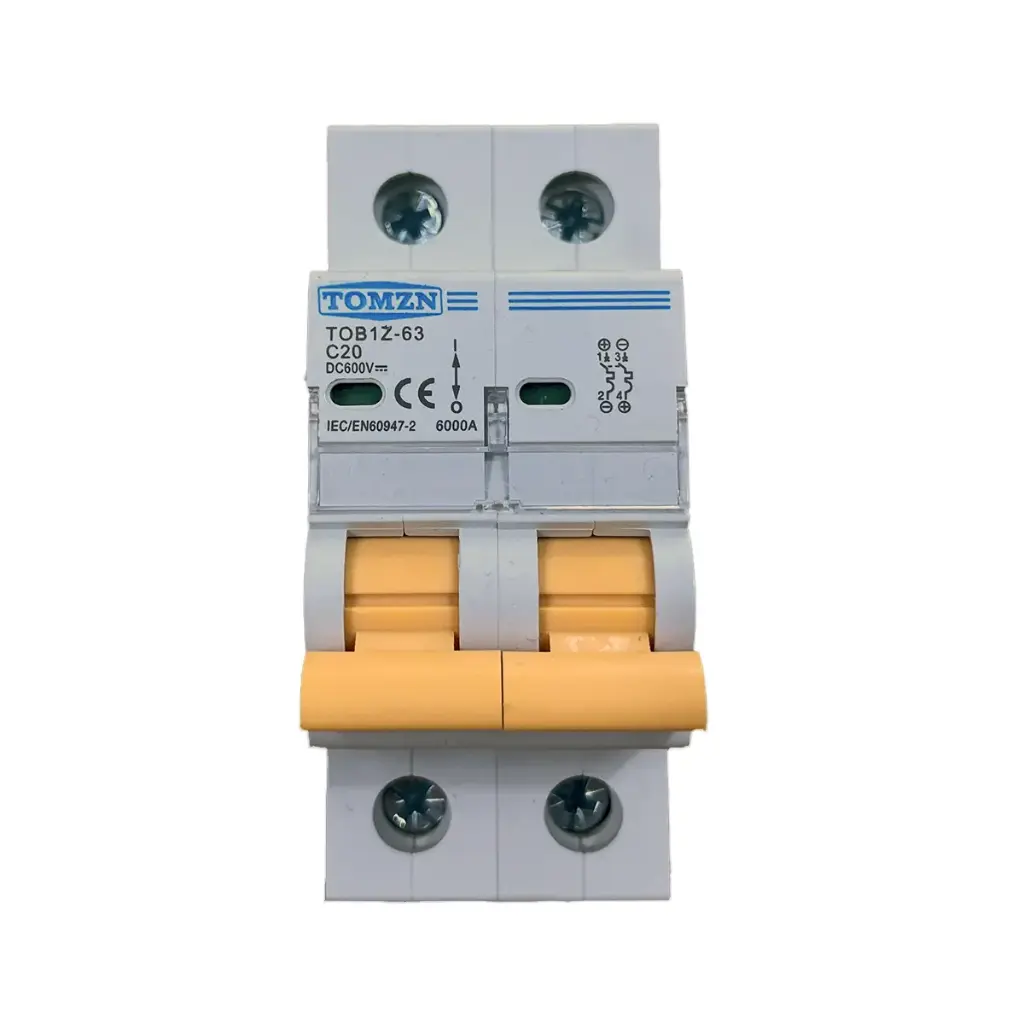 Interruptor Termomagnético TOMZN TOB1Z-63 C20 600V DC 20A Solar Fotovoltaico