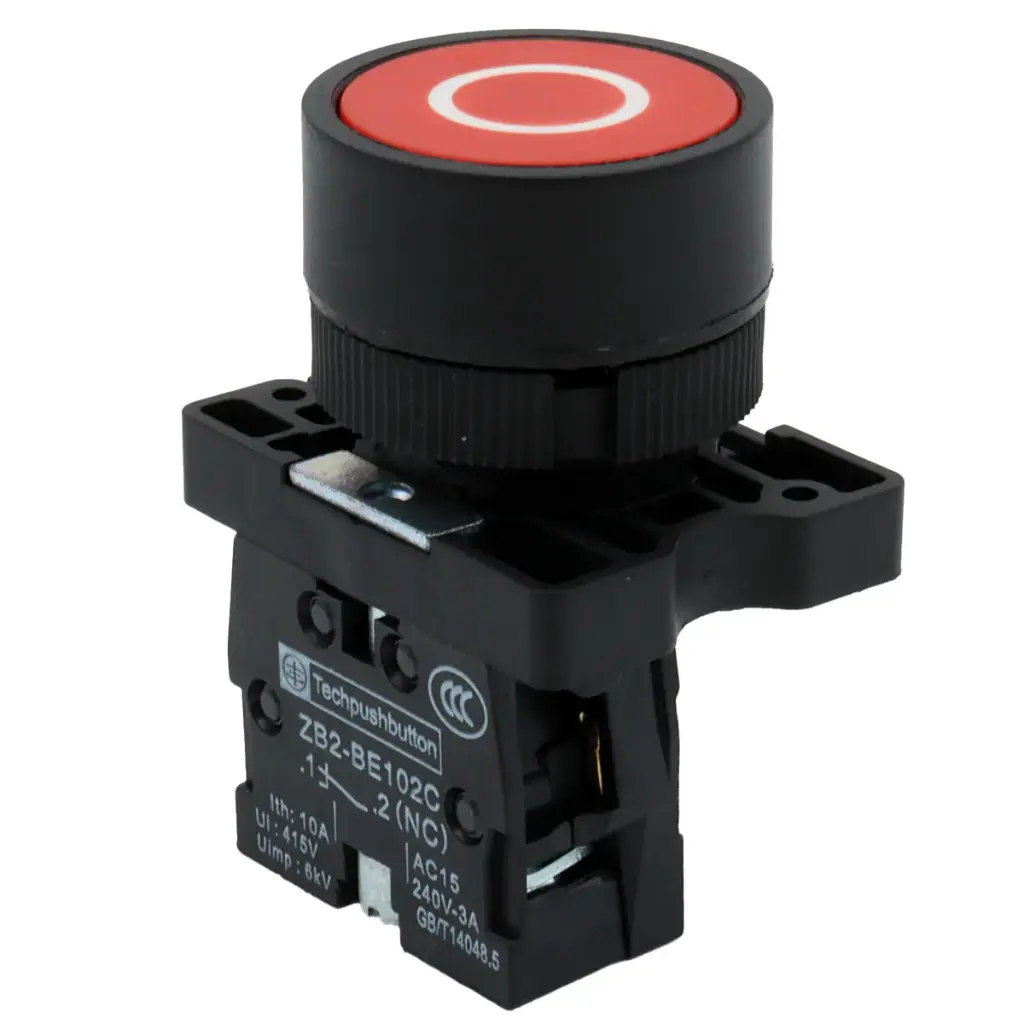 Interruptor Botón Push Button Paro Industrial ZB2-BE102C NC  240V 10A Rojo