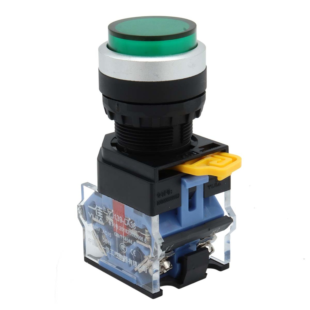 Interruptor Botón Pulsador Push Button Arranque Industrial Yijia YJ139-LA38 1NO+1NC Verde
