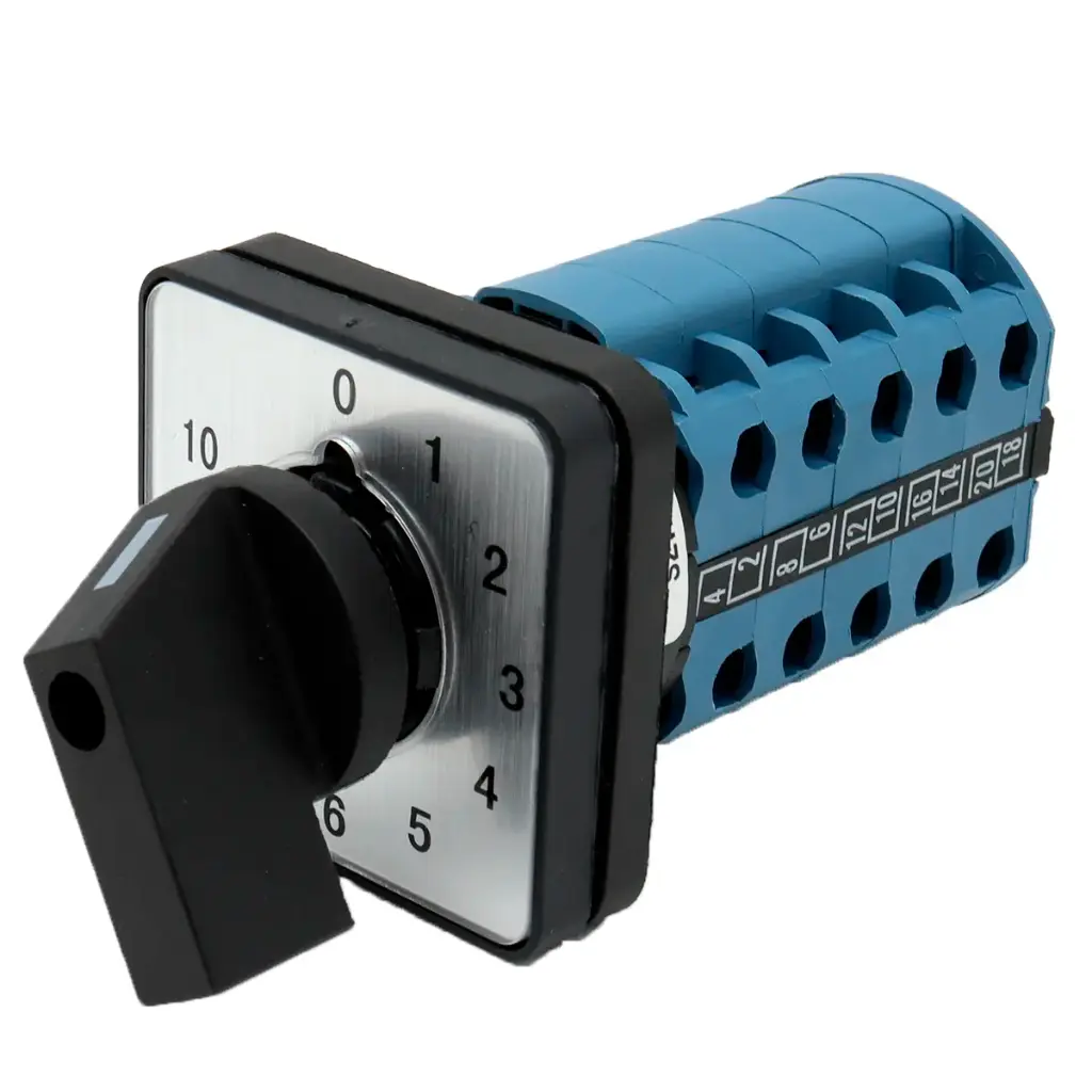 Selector Leva Universal SZW26-20/0-10.5  660V 20A 48mm x 48mm 20 Terminales Once Posiciones Montaje en Panel