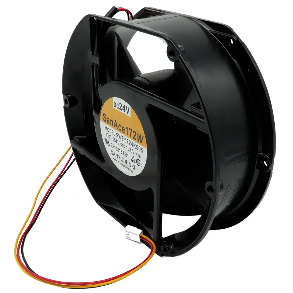 Ventilador Sanyo Denki SanAce172W 9WE5724K505 24VDC 1.3A 31.2W 175mm x 58mm x 155mm 5 Aspas Conector Blanco 3 Pines Chico 3 Cables