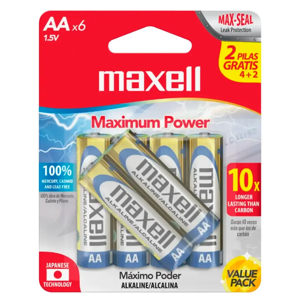 6x Pila Batería Maxell AA LR06 1.5V Alcalina
