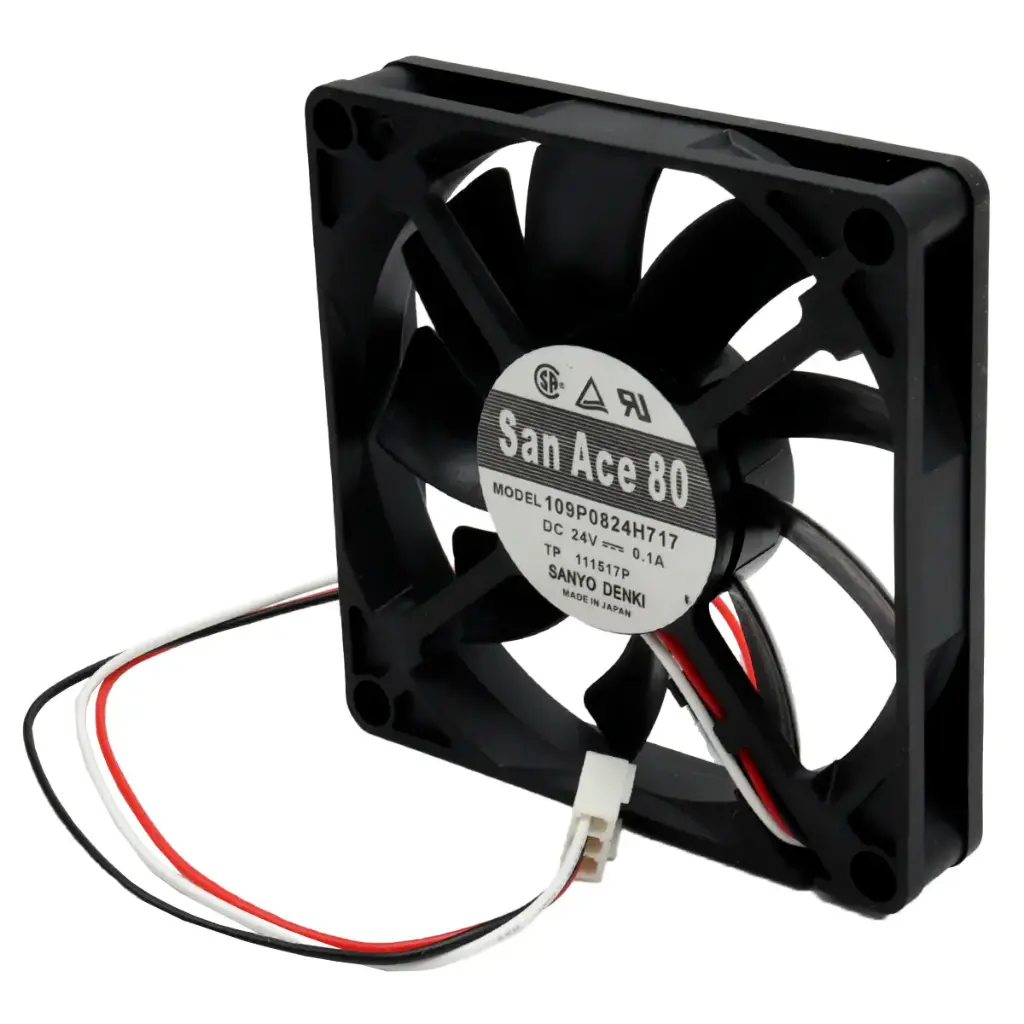 Ventilador Sanyo Denki SanAce80 109P0824H717 24V DC 0.1A 2.4W 80 mm x 80 mm x 15 mm Conector Blanco 3 Pines 3 Cables