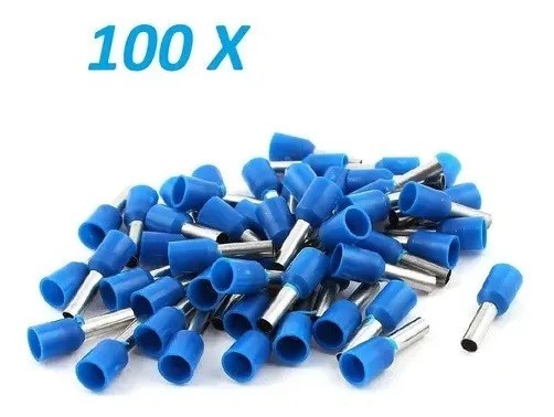 100x Terminales Ferrules Cal 14 AWG Cilíndricas Eléctricas Aisladas Cable E2508 AZUL