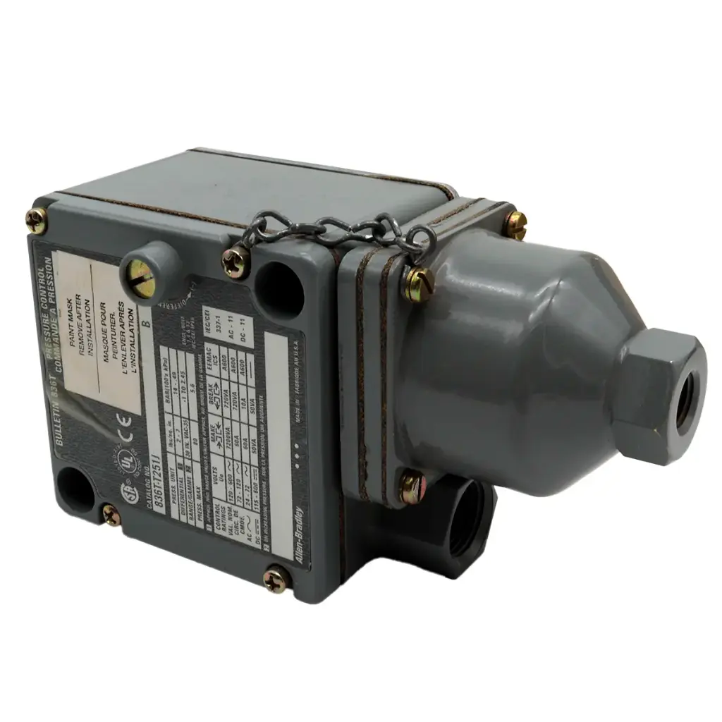 Switch Interruptor Controlador de Presión Allen Bradley Bulletin 836T 836T-T251J 120V AC - 600V AC 115V DC -600V DC 30hg de Vacío Tipo T