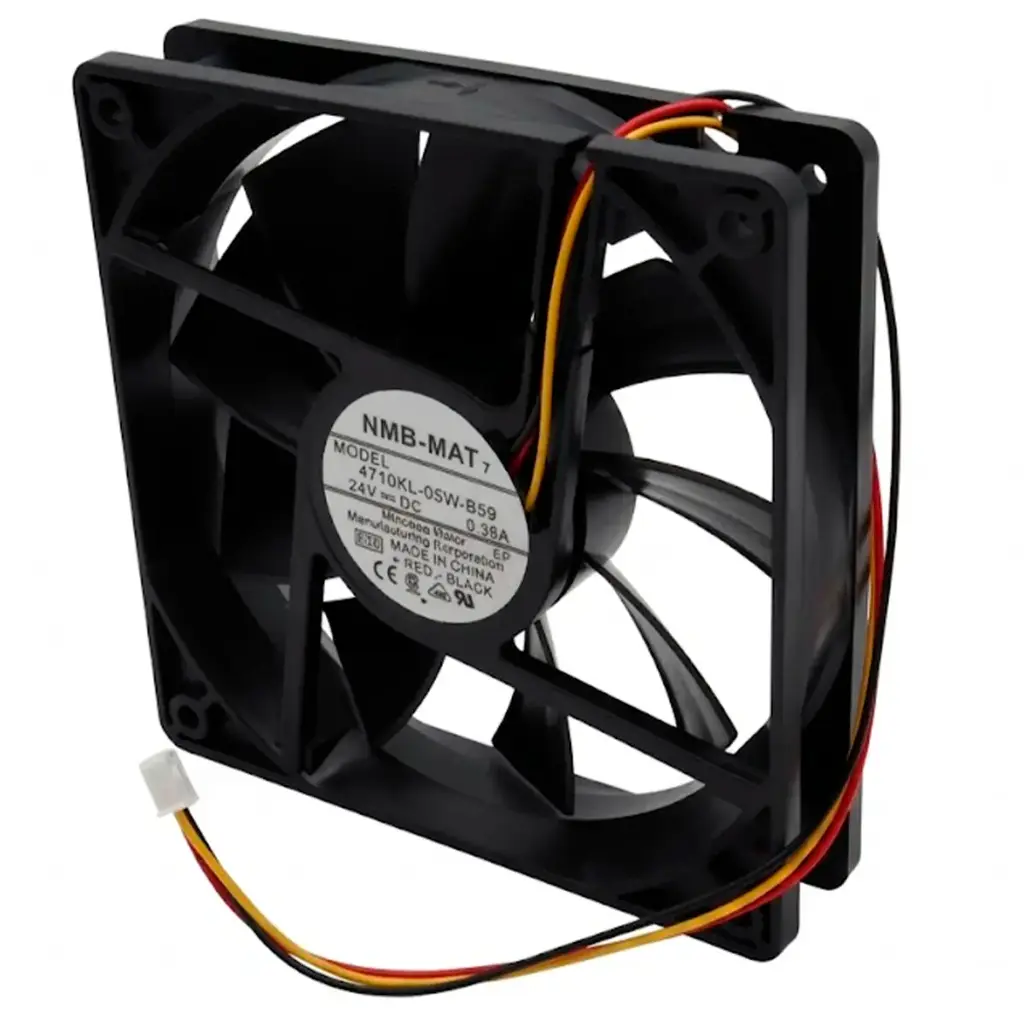 Ventilador NMB-MAT 4710KL-05W-B59 E50 24V DC 0.38A 9.12A 120 mm x 120 mm x 26 mm Conector Blanco Pequeño 3 Pines 3 Cables